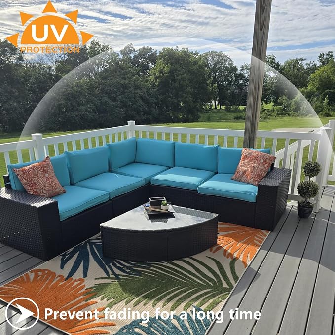Outdoor Cushion Covers Replacement 14 Pcs, Teal | Patio Cushion Covers fit for 7Pieces 6-Seater Wicker Rattan Sectional Couch Sofa Outdoor Cushion Slipcovers Set