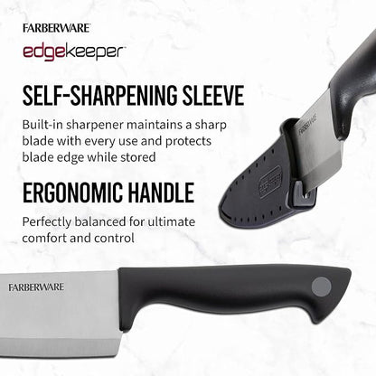 Farberware 8 Inch Chef Knife with EdgeKeeper Self-Sharpening Blade Cover, High-Carbon Stainless Steel Kitchen Knife for Slicing, Dicing, and Mincing