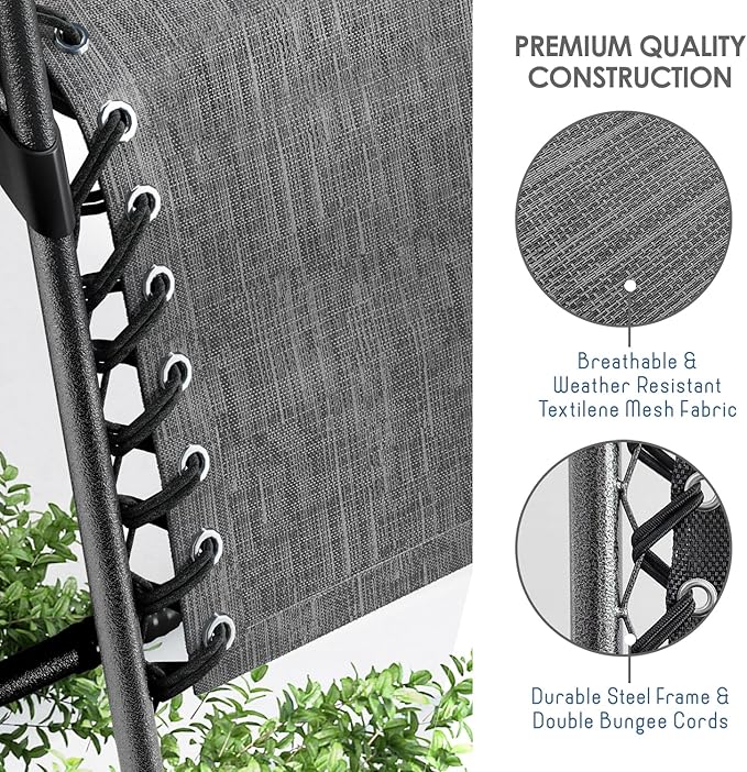 Nestl Zero Gravity Chairs Set of 4, Patio Lounge Chair Outdoor with Pillows & Cup Holder Trays, Adjustable Steel Mesh Reclining Camping Chair, Folding Patio Lawn Chair for Deck, Beach, Yard - Grey