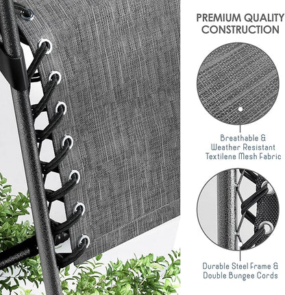 Nestl Zero Gravity Chairs Set of 4, Patio Lounge Chair Outdoor with Pillows & Cup Holder Trays, Adjustable Steel Mesh Reclining Camping Chair, Folding Patio Lawn Chair for Deck, Beach, Yard - Grey