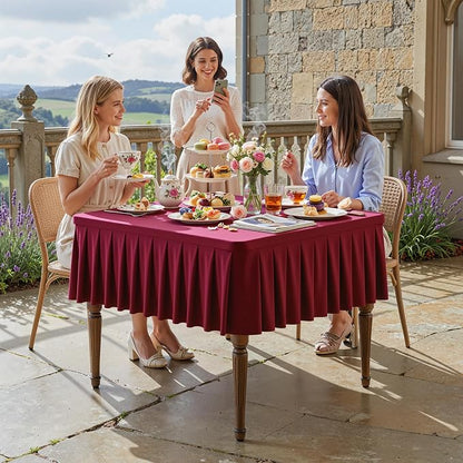 PARTISKY Burgundy Square Spandex Tablecloths 34x34 Inch, Wrinkle Free 2 Pack Fitted Square Table Cloth Stretch Card Table Cover for Kitchen Dinner, Holiday Party, Wedding Banquet, Display Trade Show