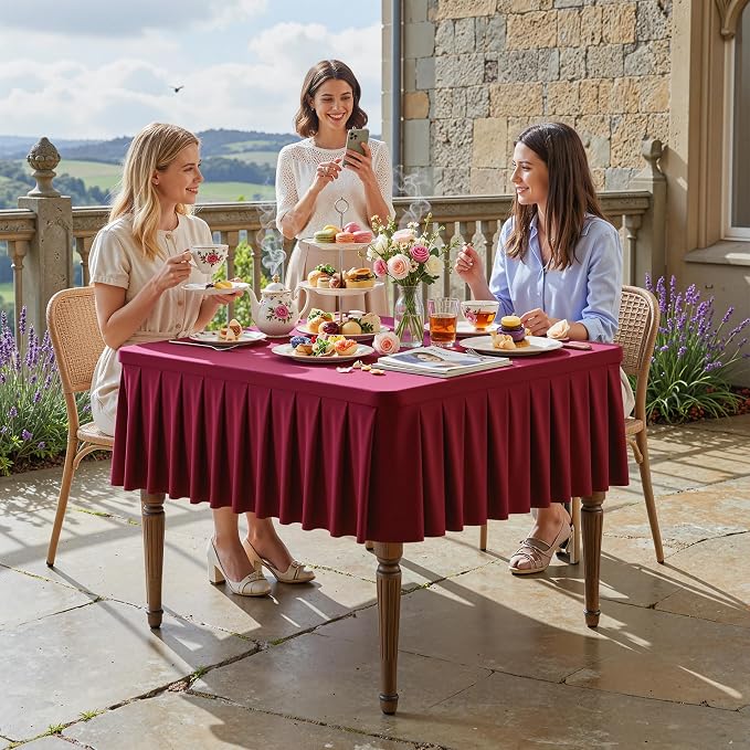 PARTISKY Burgundy Square Spandex Tablecloths 48x48 Inch, Wrinkle Free 2 Pack Fitted Square Table Cloth Stretch Card Table Cover for Kitchen Dinner, Holiday Party, Wedding Banquet, Display Trade Show