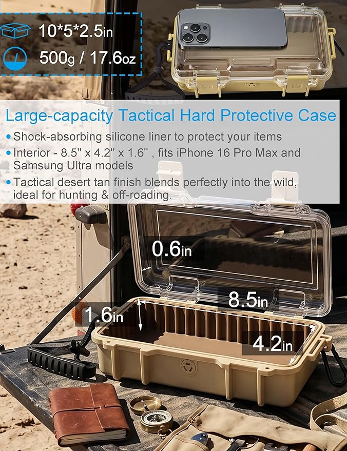 Hlotmeky Waterproof Box Dry Box Watertight Storage Box for Boat Waterproof Containers Hard Protective Case Phone Case for Kayaking, Boating & Fishing Floating Kayak Tackle Boxes 10" L x 5" W x 2.5" H