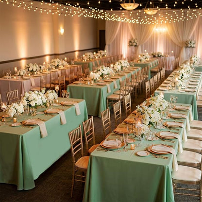 8 Pack Sage Green Tablecloth 60 x 102 Inch Rectangle For 6 Foot Tables | Wrinkle Resistant, Washable Polyester Fabric, Rectangular Table Cloth for Wedding Party Banquet Buffet and Camping