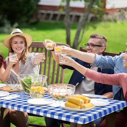 Buffalo Rectangle Picnic Tablecloth, 6 Foot Elastic Fitted Vinyl Table Cloth with Flannel Backing, Waterproof Plaid Table Covers for Dining, Camping, Outdoor (Blue and White, 30" x 72")