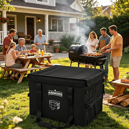 ASMOKE Essential Storage Bag - Custom Fit Grills & BBQ Accessories, Weather-Resistant, Multi-Compartment Design with Carrying Handles, Foldable for Compact Storage