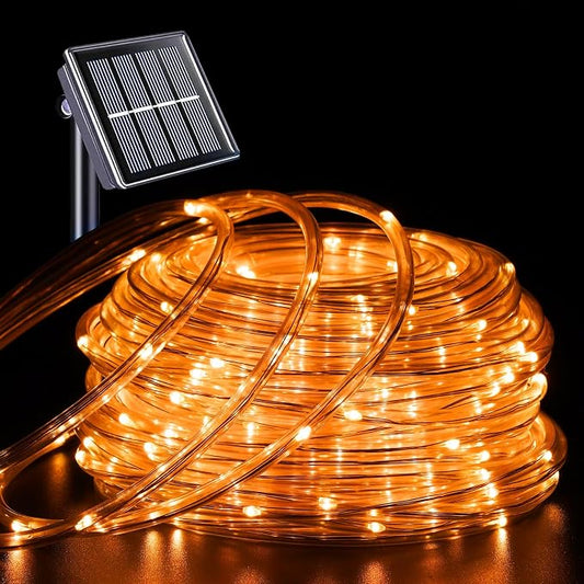 YEGUO Solar Halloween Lights Outdoor Waterproof, 66ft 200 LED Orange Solar Rope Lights, 8 Modes Fairy Lights in Clear Thin Tube