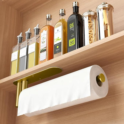 STWWO Under Cabinet Paper Towel Holder, Self Adhesive Paper Towel Rack Gold | Under Counter Under Sink Paper Towel Holder, Self-Adhesive or Wall Mounted, Fits Kitchens Bathrooms & RV