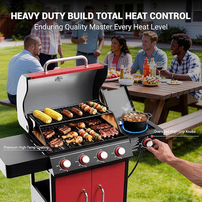 HUGROVE 4 Burner Propane Gas Grill with Side Burner, 601 Sq. In. Cooking Area with Warming Rack 56,000 BTU BBQ Grill with Porcelain-Enameled Cast Iron Grates for Outdoor Cooking