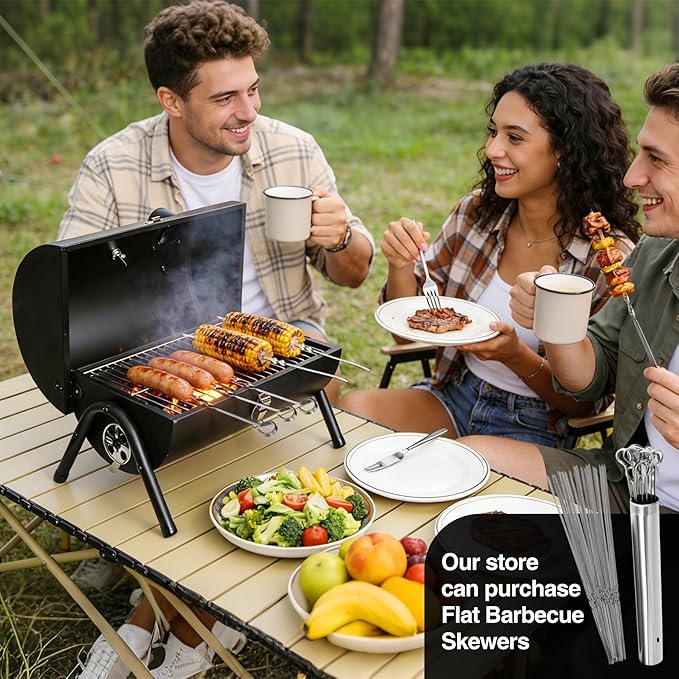 Portable Charcoal Grills with Thermometer, Heavy Duty Small BBQ Grill, Easy to Carry Compact Outdoor Camping Grill with Lid for Backyard Party Picnic Travel Hiking Beach Cooking