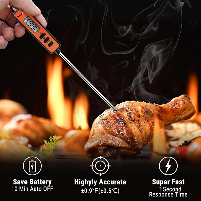 TempPro TempSwif 1 Sec Digital Meat Thermometer for Cooking Food | Meat Thermometer Digital Backlitght LCD Display, 5.3-inche Super Long Probe, Bread Baking Sourdough Liquids Candy Making Gift