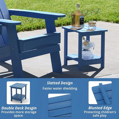 LUE BONA Outdoor Side Table, 2-Tier HDPS Small Patio Table, Navy Blue | 2-Tier Shelf for Extra Storage, Small End Table for Pool, Porch, Balcony, Weather Resistant HDPS, Easy Clean