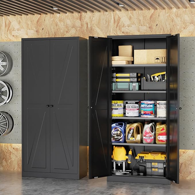 INTERGRAET 63" H Pantry Cabinet, Metal Kitchen Pantry Cabinets with 2 Doors and 4 Shelves, Farmhouse Food Storage Cabinets, Large Pantry Cabinets for Home,Kitchen,Living Room/Dining