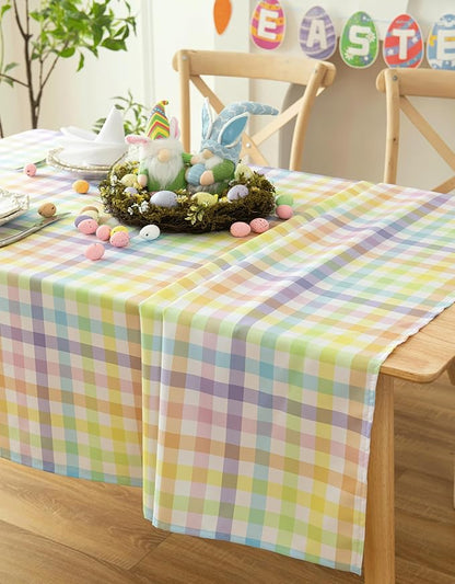 Classic Gingham Buffalo Easter Tablecloth Fabric - Rectangle 58x144 Inch Water Proof Checkered Table Cloth for Indoor Outdoor - Colorful Table Cover for Festival, Holiday, Spring
