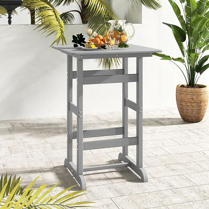 GIANTEX 42" Height Outdoor Tall Bar Table, HDPE Square Pub Tables with Wood Grains, High Top, Cocktail Bistro Table for Adirondack Chairs, Patio, Garden, Poolside, Yard, Balcony, Grey