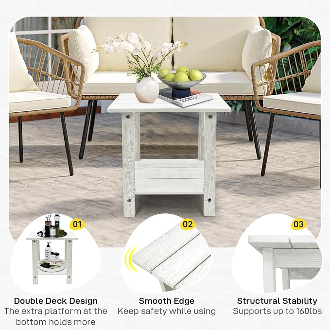 Outdoor Side Table, Weather Resistant Double Small Adirondack Side Table, Outdoor Indoor End Table for Chair, 17" Patio Table for Pool, Deck and Porch, Black (Item2, White)