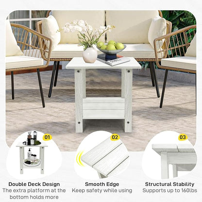 Outdoor Side Table, Weather Resistant Double Small Adirondack Side Table, Outdoor Indoor End Table for Chair, 17" Patio Table for Pool, Deck and Porch, Black (Item2, White)