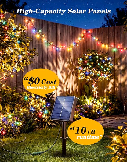 2 Pack 100LED Solar Christmas String Lights Outdoor Waterproof | Total 66FT Twinkle Lights with 8 Lighting Modes Remote for Outside Christmas Trees Decorations, Multicolor