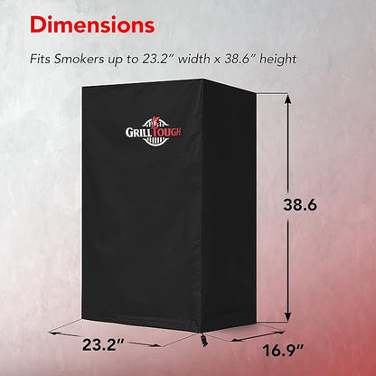 GrillTough Heavy Duty Smoker Cover, 40 Inch – Waterproof, Weather Resistant, UV & Fade Resistant with Adjustable Straps – BBQ Cover for Flat Grill, Black