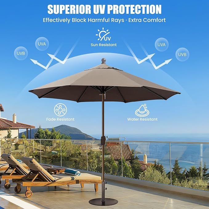 EliteShade USA 10-Year-Non-Fading 10Ft Market Patio Umbrella, UPF 50+ UV Protection Performance Sun Umbrella, Heavy Duty Commercial Grade Outdoor Table Umbrella with Crank, Windproof Vented Top for Garden, Pool, Deck and Outdoor Playsets, No Tilt, Taupe