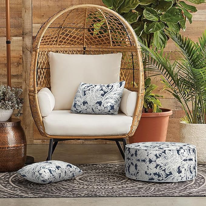 LVTXIII Outdoor Lumbar Pillow Covers Set of 2 Patio Decorative Pillow Cases, Water Repellent Lumbar Cushion Cases for Sofa, Patio Couch Garden Use, 12x20 Inch, Damask Lapis