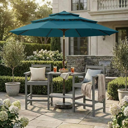 Kingdura 9ft 3-Tier Patio Umbrella, Outdoor Table Umbrella with Easy Crank & Tilt, 8 Reinforced Ribs, UV Protection for Deck, Pool, Market, Backyard (Lake blue)