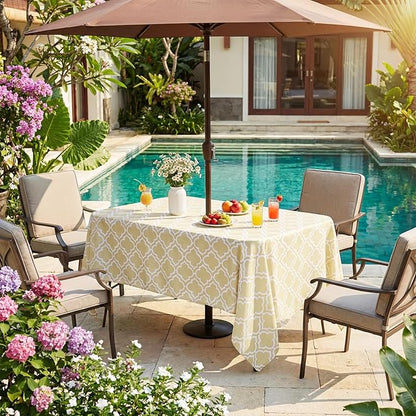 Poise3EHome 60X84 Outdoor Waterproof Spillproof Rectangle Tablecloth with Umbrella Hole for Camping, Picnic, Afternoon Tea, BBQ, Khaki
