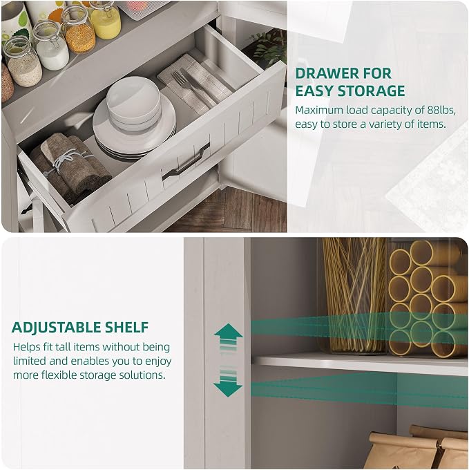 YITAHOME 72.6" Tall Farmhouse Pantry Cabinet, Storage Cupboard with 4 Barn Doors, 1 Drawer & Adjustable Shelves, Kitchen Cabinet for Dining Room, Living Room, White | Freestanding Storage Cupboard with 4 Barn Doors, Drawer & Adjustable Shelves, Kitchen...