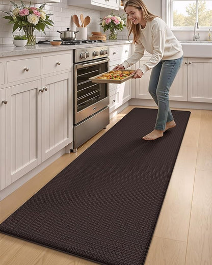 Color&Geometry Anti Fatigue Cushion Kitchen Mat for Floor -24"x87",Wide,Easy Clean, Water & Oil Proof, Anti Slip, Foam Rubber Runner Rug for Front Sink Comfort Standing,Brown