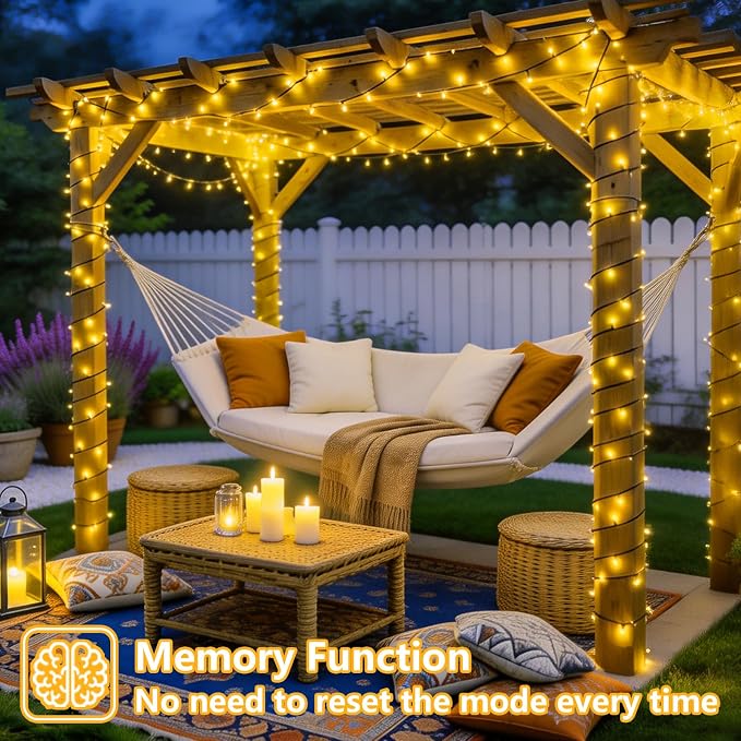 QITONG 2 Pack Warm White Solar String Lights Outdoor Waterproof, Each 33ft 100 LED Solar Christmas Lights, 8 Modes Green Wire Solar Twinkle Tree Lights for Outside