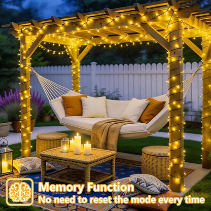 QITONG 2 Pack Warm White Solar String Lights Outdoor Waterproof, Each 33ft 100 LED Solar Christmas Lights, 8 Modes Green Wire Solar Twinkle Tree Lights for Outside