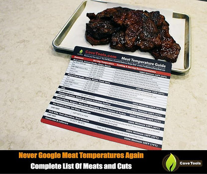Cave Tools Meat Temperature Food Magnet Sheet for Internal Temperatures Cooking Strategies and Caryover Cook Times - Pitmaster BBQ Accessories for Smokers, Refrigerators and Grills - Large