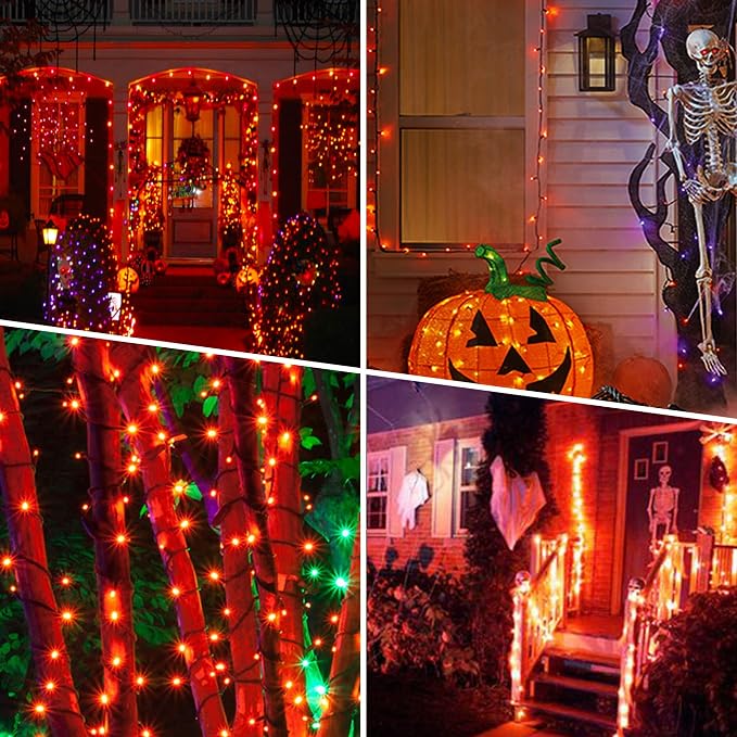weillsnow 66 FT 200 LED Orange Halloween String Lights with Timer | Plug in String Lights, Connectable, Memory Function, 8 Twinkle Modes,IP44 Waterproof, for Bedroom Garden Lawn Halloween Decor