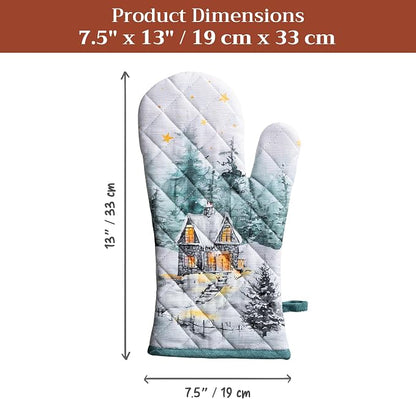 Maison d'Hermine Oven Gloves 100% Cotton Oven Mitt (7" x 13", Pack of 1) | With Loop Heat Resistant BBQ Cooking Gloves Baking Kitchen Handling Hot Pans Thanksgiving Christmas - Neige de Noel