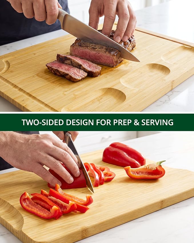 ROYAL CRAFT WOOD Bamboo Cutting Board with Juice Groove - Kitchen Chopping Board for Meat Cheese and Vegetables, Heavy Duty Serving Tray