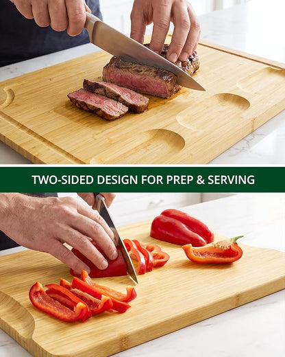 ROYAL CRAFT WOOD Bamboo Cutting Board with Juice Groove - Kitchen Chopping Board for Meat Cheese and Vegetables, Heavy Duty Serving Tray