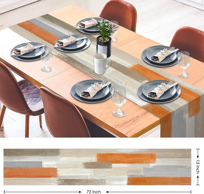 Emvency Farmhouse Table Runner, Modern Orange and White Abstract Art Painting for Kitchen Coffee Table Family Dinners Holiday Parties Wedding Events Decor(13x72 inch)
