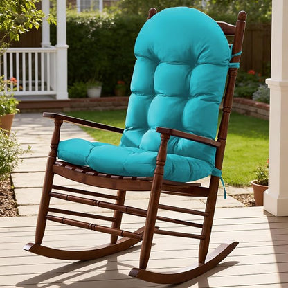 Rocking Chair Cushions, Indoor/Outdoor Adirondack Chair Cushion, Waterproof and Fade-Resistant Rocking Chairs Pads, Non-Slip Tufted High Back Patio Chairs Cushions with Ties, 44x19x4 Inch, Teal