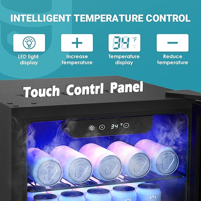 EUHOMY Wine Cooler, 128 Can Wine Fridge with Glass Door for Soda Beer or Wine, Mini Fridge for Home, Office, Bar with Adjustable Removable Shelves, Silver