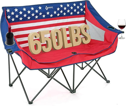 ARROWHEAD OUTDOOR Portable Folding Double Duo Camping Chair Loveseat | 2 Cup and Wine Glass Holder, Carrying Bag, Supports up to 500lbs, Beach, Tailgating, Fishing, Patio, Hunting, Backyard