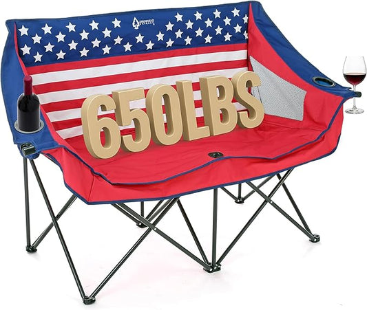 ARROWHEAD OUTDOOR Portable Folding Double Duo Camping Chair Loveseat | 2 Cup and Wine Glass Holder, Carrying Bag, Supports up to 500lbs, Beach, Tailgating, Fishing, Patio, Hunting, Backyard