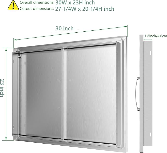 Outdoor Kitchen Doors 30W x 23H Inch, Double BBQ Access Doors 304 Stainless Steel for Outdoor Kitchen Cabinet Grill Station or BBQ Island