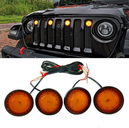 4Pcs LED Grille Light Kits Waterproof Amber LED Front Grille Lamp for 2018-2021 Wrangler JL JLU Original Grille with W/Fuse Adapter