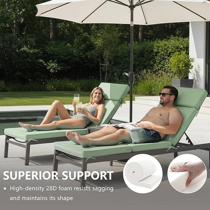 80 x 26 Inch Outdoor Chaise Lounge Cushions Set of 4 - Removable Cover, 4-Section Design, Water-Repellent & Fade-Resistant, 6 Tie Straps, Replacement for Patio & Pool Chairs - Sage Green