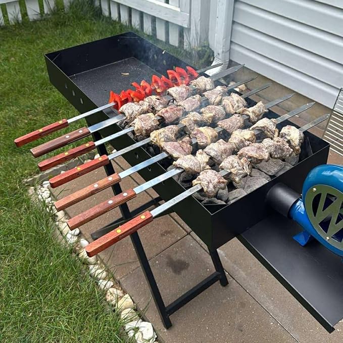 Stainless Steel Barbecue Skewers BBQ Outdoor Grill Skewer stick Barbecue Fork with Solid Wood Handle for Grilling Shish Kebob Koubideh Persian Brazilian Kebab 1" Wide + 1 Free Skewer (24pcs)
