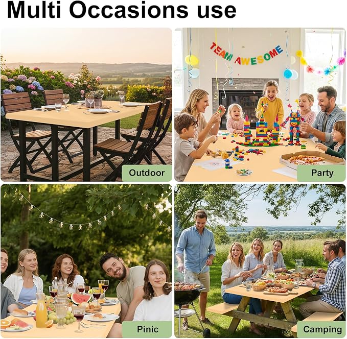 Smiry Rectangle Tablecloth, Elastic Fitted Flannel Backed Vinyl Tablecloths for 8ft Folding Tables, Waterproof Wipeable Table Covers for Indoor, Outdoor, Picnic and Camping (Light Camel, 30"x96")