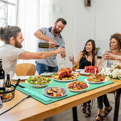 Electric Warming Tray - 3 Modes &Full Surface Heating,Rollable & Portable,Premium Silicone Nano-Material,3 Temperature Settings,Auto Shut-Off -Versatile Food Warmer for Gatherings,Parties (Green)