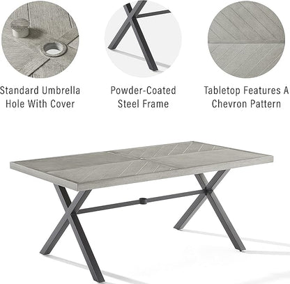 Crosley Furniture Otto 6-Person Rectangular Outdoor Dining Table with Umbrella Hole for Outside Patio, Matte Black with Gray Tabletop