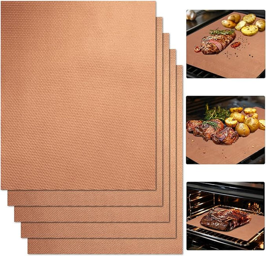 RAINFLOW Copper Grill Mats 5 Pack – Nonstick BBQ Grill Mats for Outdoor Grilling, Reusable Grill Cooking Mats for Gas, Charcoal & Electric Grills, 15.75 x 13 in
