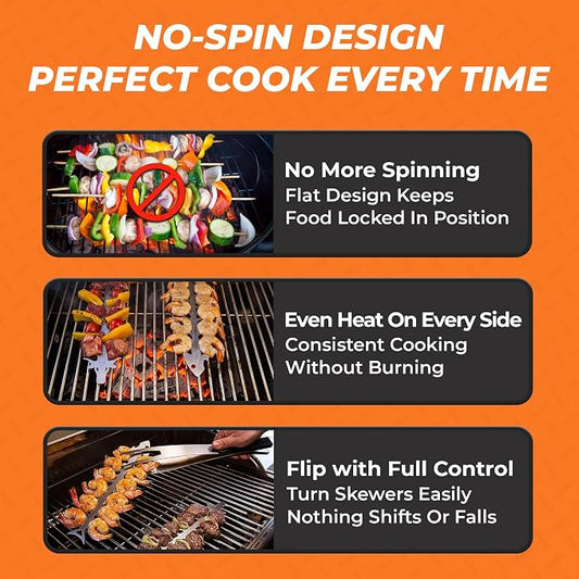 Proud Grill Slide & Serve BBQ Skewers, Grilling Accessories, 12", Set of 2 | Reusable Stainless-Steel Barbecue Skewers, Ideal for Shish Kabobs, Beef, Pork, Chicken, Shrimp & Vegetables, BBQ Tool Sets